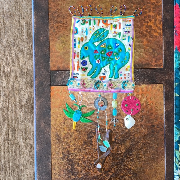 Sally Riester 2011 Jack Rabbit Textile Bead & Metal Wall Hanging Colorful - Picture 1 of 13